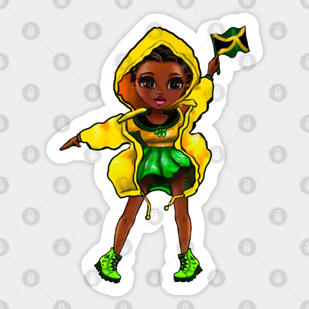 Jamaican girls women Jamaica Pride anime girl Chible Jamaica flag Sticker by Artonmytee